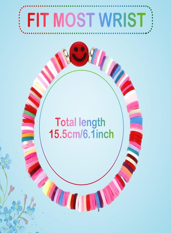 Sureio 24 Pcs Colorful Happy Smile Face Friendship Bracelets Preppy Heishi Surfer Stretch Beaded Bracelet for Girls Women Back to School Tween Girl Party Favors - Image 2