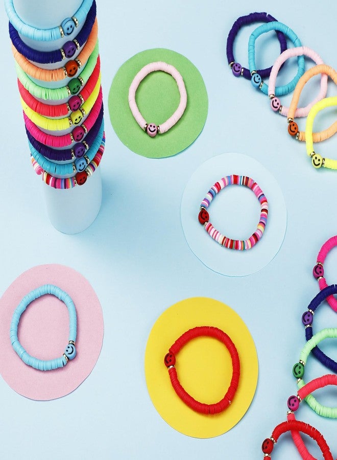 Sureio 24 Pcs Colorful Happy Smile Face Friendship Bracelets Preppy Heishi Surfer Stretch Beaded Bracelet for Girls Women Back to School Tween Girl Party Favors - Image 5