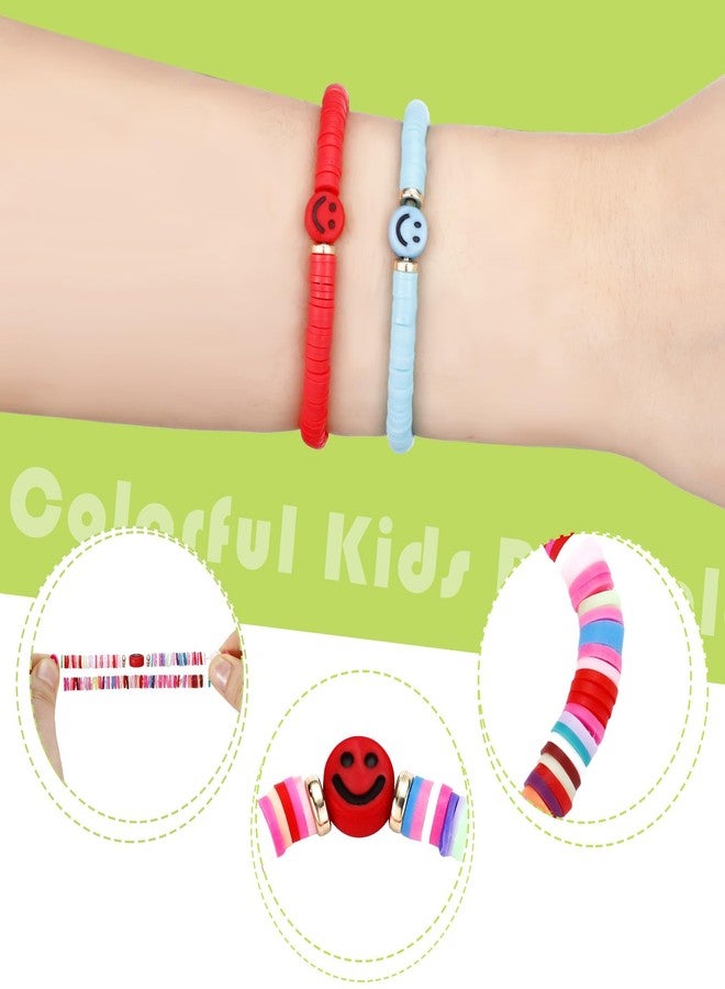 Sureio 24 Pcs Colorful Happy Smile Face Friendship Bracelets Preppy Heishi Surfer Stretch Beaded Bracelet for Girls Women Back to School Tween Girl Party Favors - Image 3