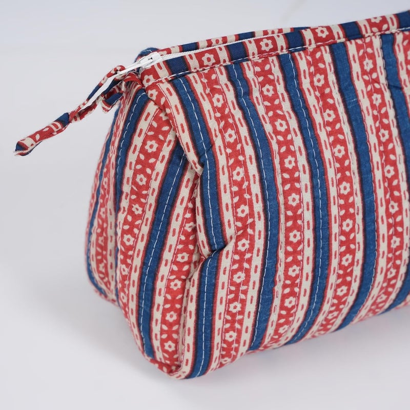 Peepul Tree Quilted Makeup PouchUtility Set of 3 Handprinted in Red Blue Portable Toiletry Bag Large 9 x 8 x 5 inches Medium 8 x 7 x 45 inches Small 6 x 5 x 4 inches - Image 3