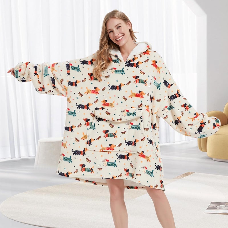 Fiosnow Dachshund Blanket Hoodies for Women and Men Adult Oversize Wearable Blanket Hoodies for Soft and Warm - Image 2