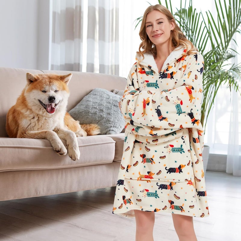 Fiosnow Dachshund Blanket Hoodies for Women and Men Adult Oversize Wearable Blanket Hoodies for Soft and Warm - Image 3
