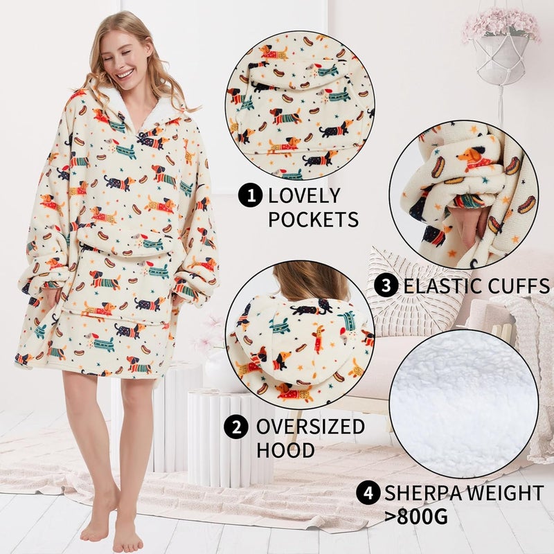 Fiosnow Dachshund Blanket Hoodies for Women and Men Adult Oversize Wearable Blanket Hoodies for Soft and Warm - Image 5