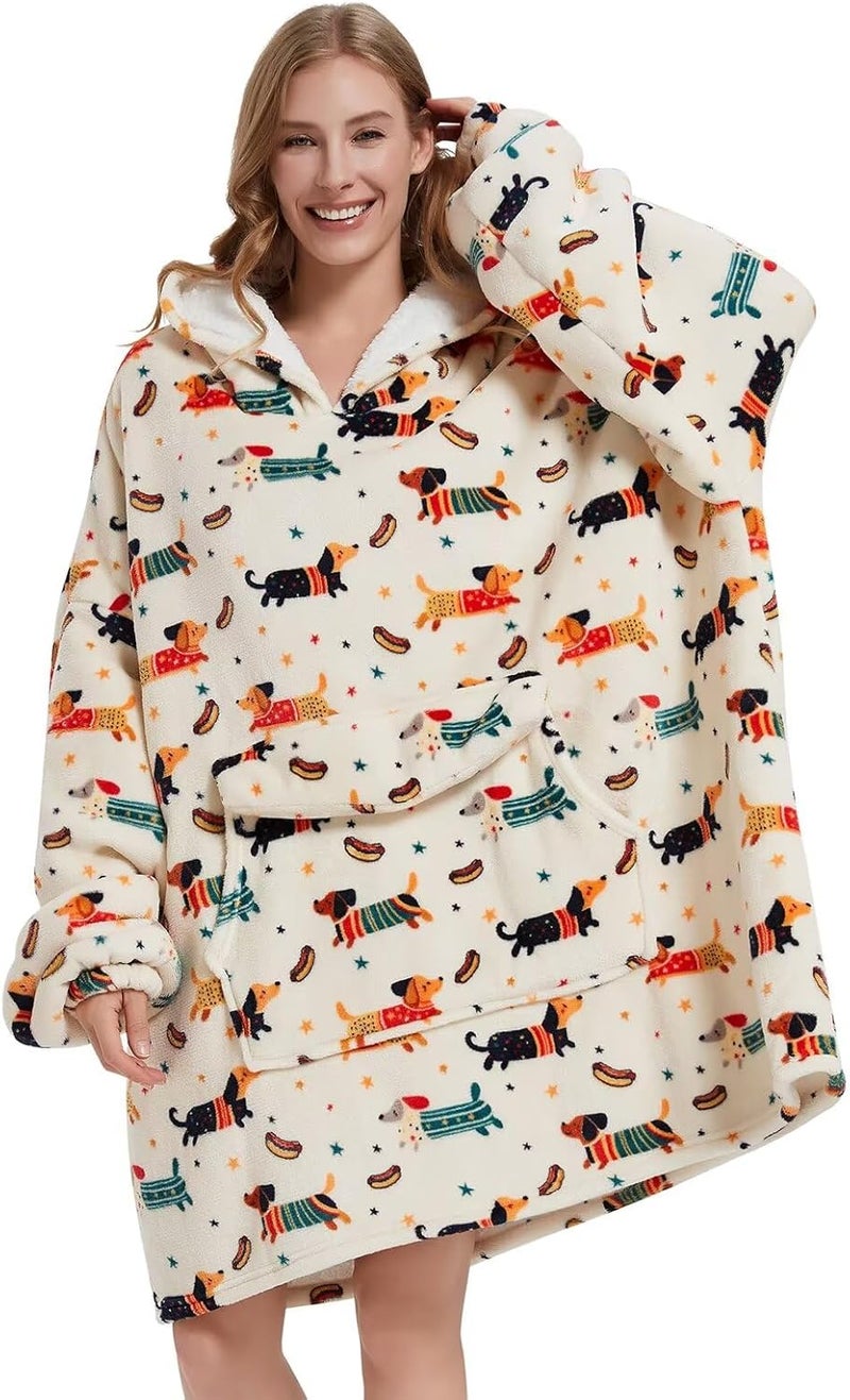 Fiosnow Dachshund Blanket Hoodies for Women and Men Adult Oversize Wearable Blanket Hoodies for Soft and Warm - Image 1