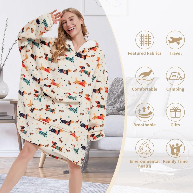 Fiosnow Dachshund Blanket Hoodies for Women and Men Adult Oversize Wearable Blanket Hoodies for Soft and Warm - Image 4