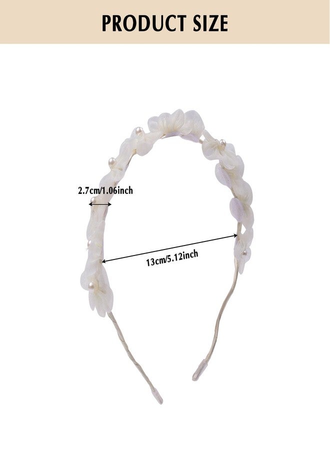 AIUPUOC French Floral Pearl Headband with White Flower Design for Girls - Pearl-Embellished Spring Hair Accessory - Image 2