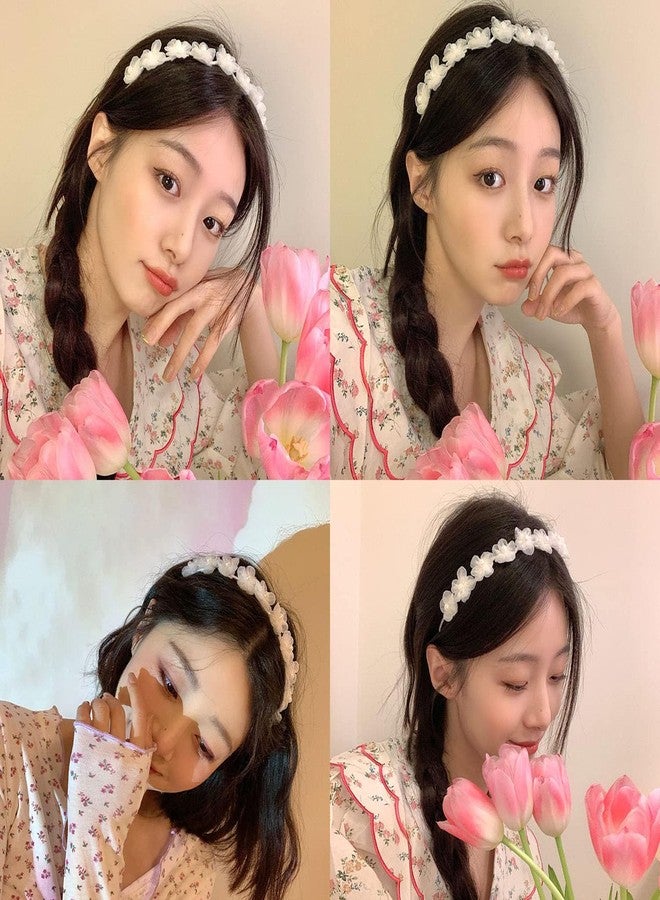 AIUPUOC French Floral Pearl Headband with White Flower Design for Girls - Pearl-Embellished Spring Hair Accessory - Image 5