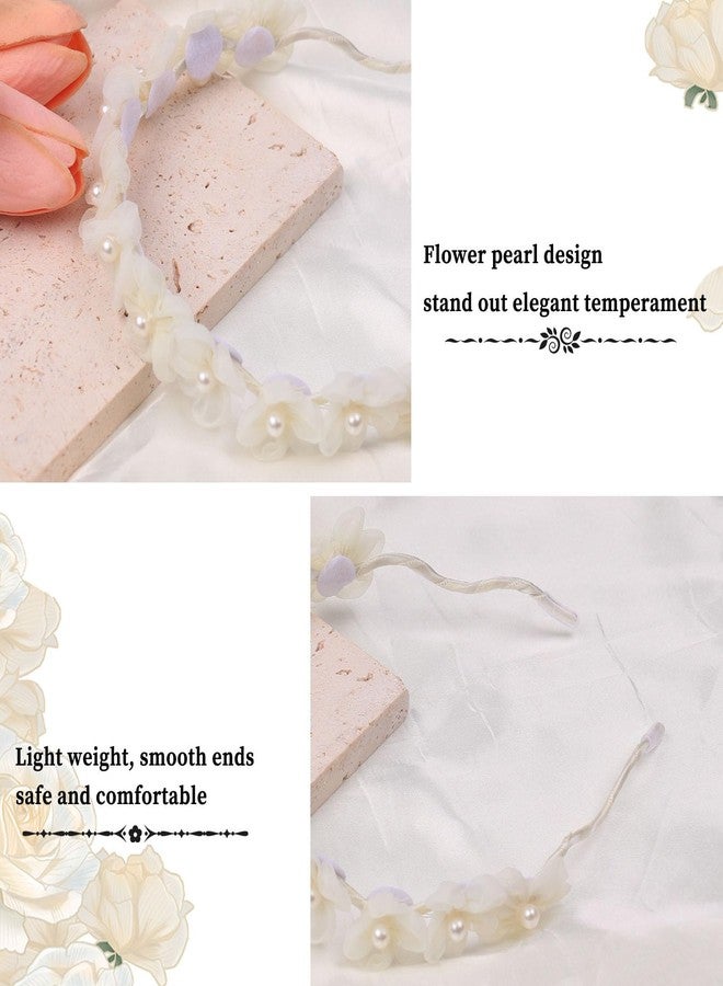 AIUPUOC French Floral Pearl Headband with White Flower Design for Girls - Pearl-Embellished Spring Hair Accessory - Image 3
