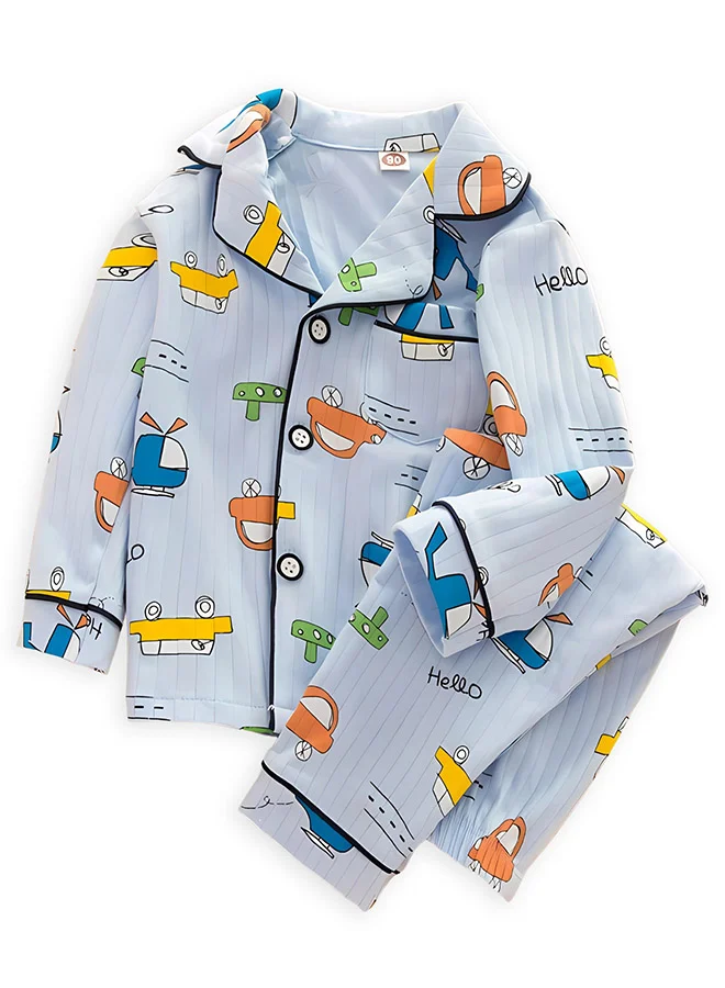 LITTLE SURPRISE BOX Little Surprise Box, Blue Car & Plane print soft cotton Kids nightsuit-1-2 Y