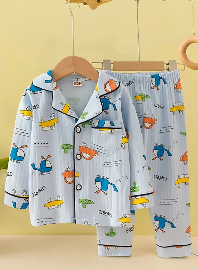 LITTLE SURPRISE BOX Little Surprise Box, Blue Car & Plane print soft cotton Kids nightsuit-1-2 Y