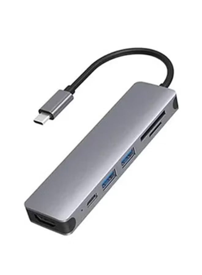 6-In-1 Multi-Port USB-C Adapter Grey - Image 1