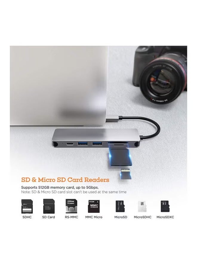 6-In-1 Multi-Port USB-C Adapter Grey - Image 3