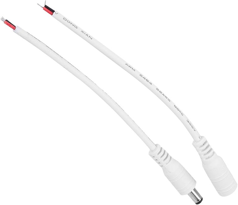 White DC Power Plug Jack Connector 5 5x2 1mm Male Female For LED Strip CCTV Camera - Image 1