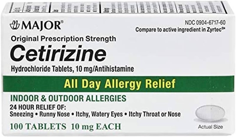 MAJOR All Day Allergy 24HR TAB CETIRIZINE HCL10 MG White 100 Tablets UPC 309045852606 - Image 1