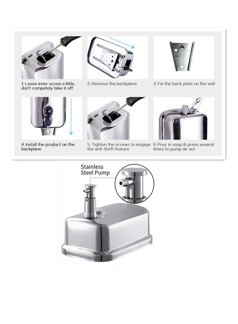 KASTWAVE Wall Mount Hand Soap Dispenser, Commercial Soap Dispenser,Stainless Steel Soap Dispenser for Bathroom Kitchen Marketplace Hotel Restaurant (500ml) - Image 3