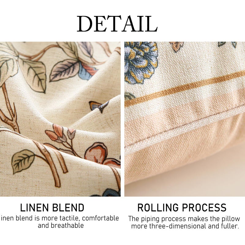 ISAENNE Design Square Floral Bird Linen Throw Pillow Covers 18"x18" Pack of 2, Yellow Pink Cushion Covers with Flower Chinese Hwamei Decor Pillowcases for Bed,Living Room,Outdoor,Car - Image 4
