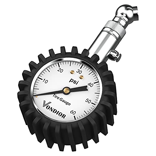 مقياس ضغط الإطارات 060 PSI معتمد ANSI بدقة عالية مع قرص مضيء كبير سهل القراءة 2 بوصة مقياس ضغط الهواء المنخفض والعالي لمقياس الإطارات للسيارات والشاحنات من فوندور