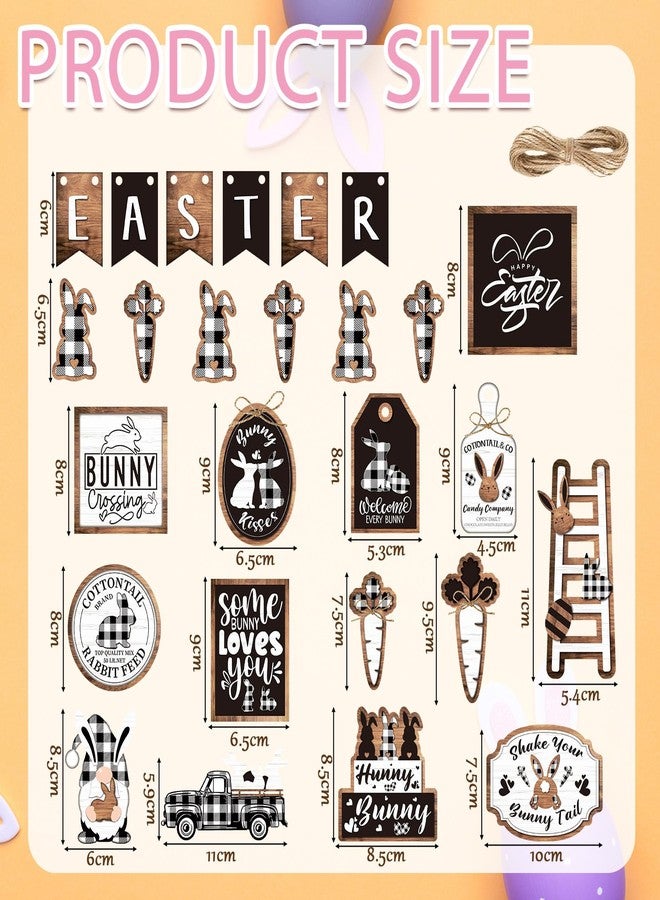 Amyhill 28 Pcs Easter Tiered Tray Decor Rustic Black White Spring Wooden Tabletop Sign Buffalo Plaid Bunny Carrot Gnome Block Farmhouse Easter Decor for Home Table Kitchen Shelf - Image 2