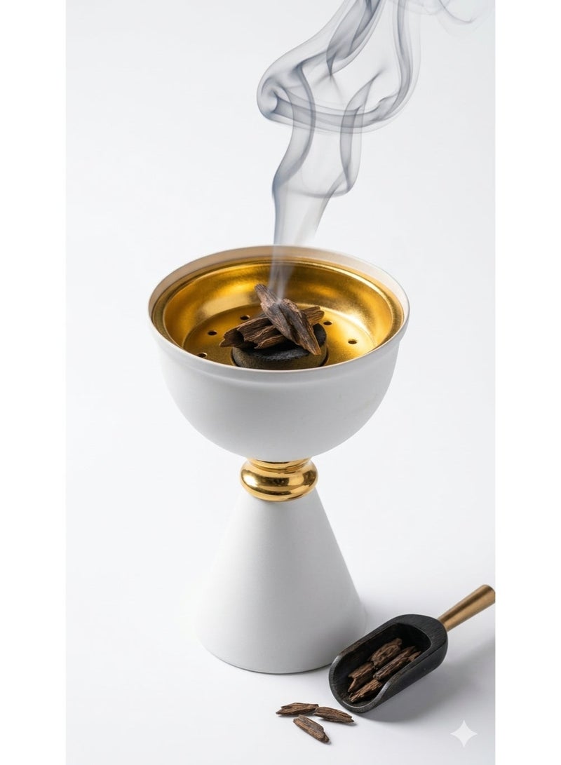 مبخرة مودرن فاخرة أبيض في ذهبي مقاس - تصميم أنيق وعصري للمنزل والمجالس - قاعدة مانعة للانزلاق - مثالية للضيوف والهدايا. - Image 1