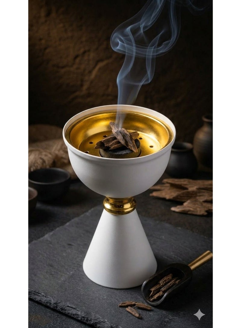 مبخرة مودرن فاخرة أبيض في ذهبي مقاس - تصميم أنيق وعصري للمنزل والمجالس - قاعدة مانعة للانزلاق - مثالية للضيوف والهدايا. - Image 3