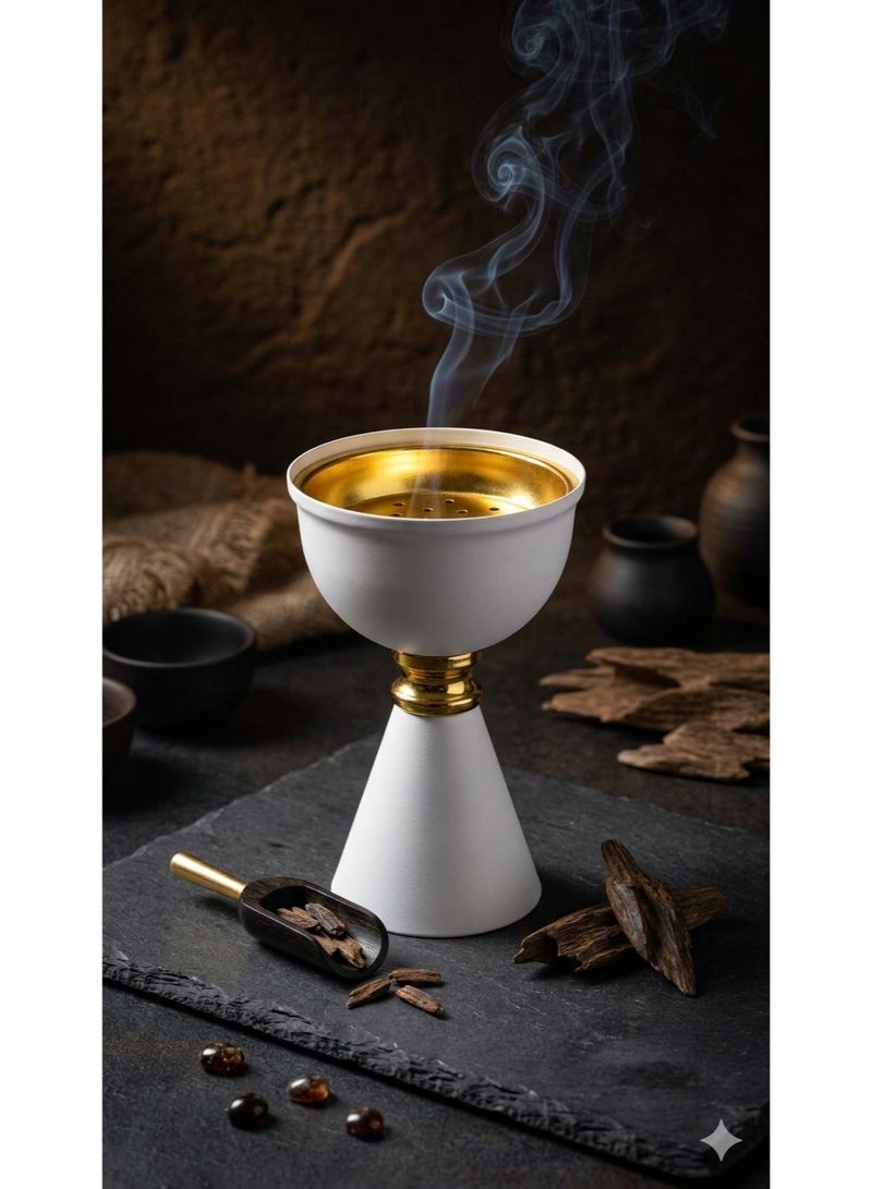 مبخرة مودرن فاخرة أبيض في ذهبي مقاس - تصميم أنيق وعصري للمنزل والمجالس - قاعدة مانعة للانزلاق - مثالية للضيوف والهدايا. - Image 2