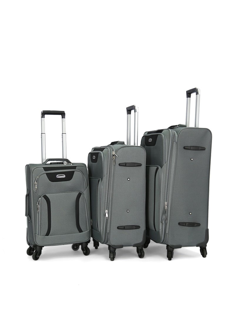 GIORDANO Giordano Trolley Bags 3 PCS Set Softside Spinners,Grey  - Image 1