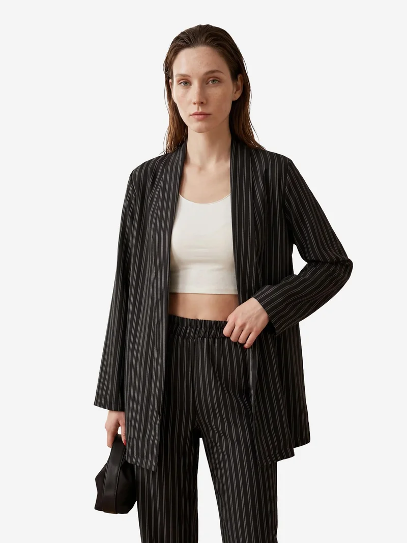 MY FASHION Striped Two-Piece Co-Ord Set with Open Collar