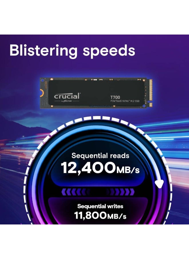 crucial T700 4TB PCIe Gen 5 NVMe M.2 Internal SSD, Up to 12,400 MB/s Read & 11,800 MB/s Write Speeds, 232-Layer TLC NAND, 2400TB Endurance, 1.5 Million Hours MTTF, Integrated Heat Sink, Advanced Dynamic Thermal Guard, 3D NAND for Enhanced Durability, Black | CT4000T700SSD3 4 TB - Image 3