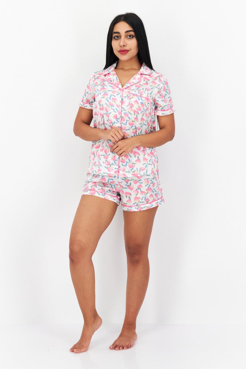 Kensie Women 2 Pcs Floral Print Top And Bottom Sleepwear Set, Pink Combo - Image 1