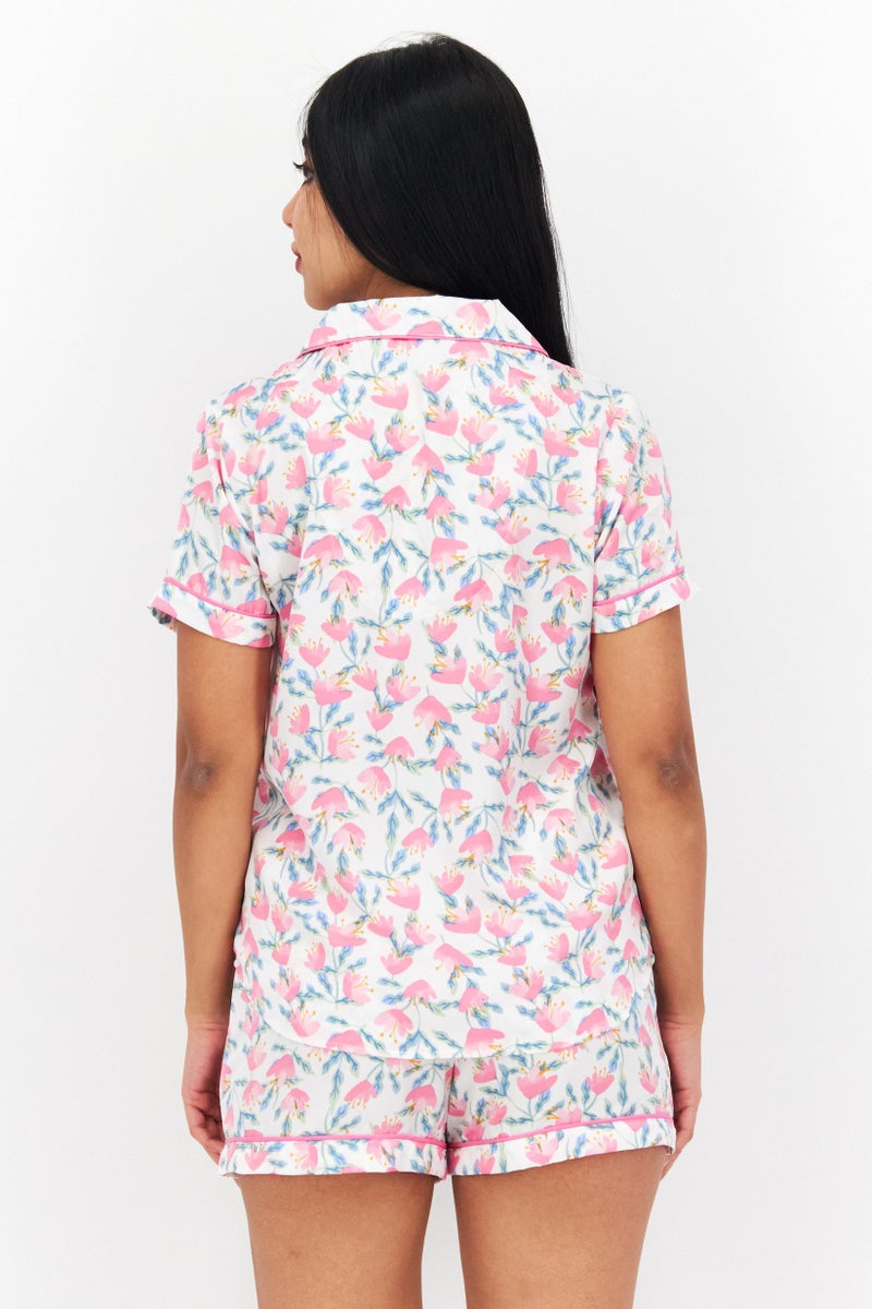 Kensie Women 2 Pcs Floral Print Top And Bottom Sleepwear Set, Pink Combo - Image 4