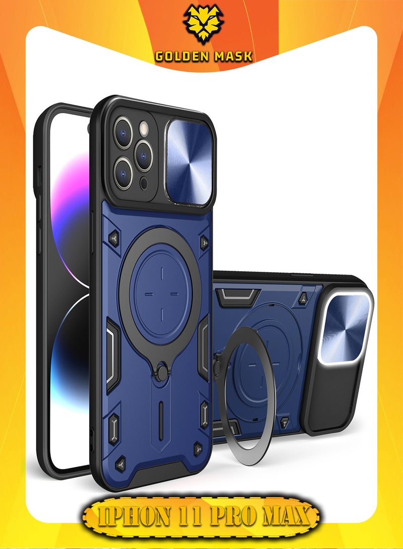 GOLDEN MASK GOLDEN MASK For iPhone 11 Pro Max Armored Camera Shield Cover Camera Lend Protection, Built-in 360° (Blue) 