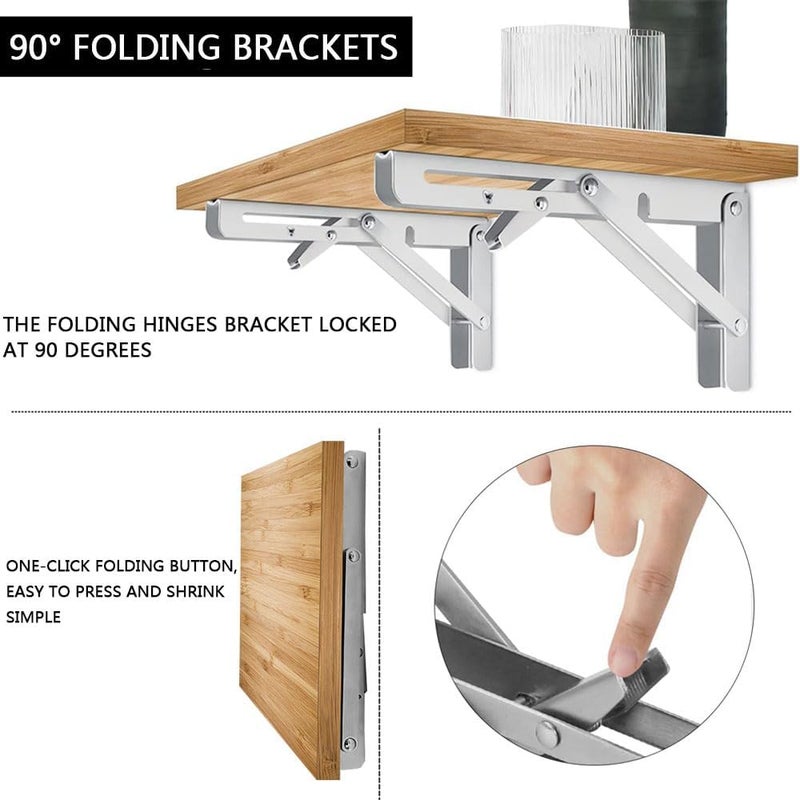 20 Inch Folding Shelf Brackets 2pcs, Max Load 300 lb, Heavy Duty Stainless Steel Collapsible Wall Mounted Shelf Brackets for DIY Table Work Bench, Space Saving DIY Bracket - Image 4