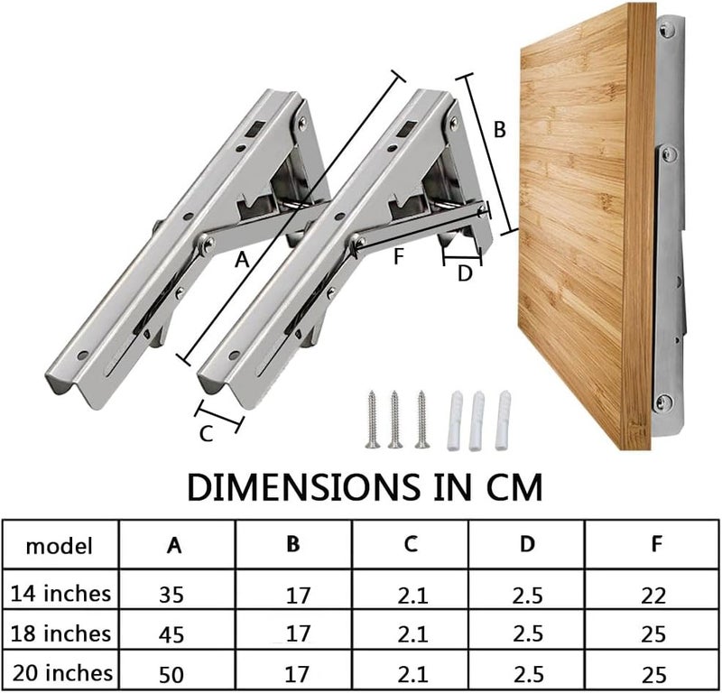 20 Inch Folding Shelf Brackets 2pcs, Max Load 300 lb, Heavy Duty Stainless Steel Collapsible Wall Mounted Shelf Brackets for DIY Table Work Bench, Space Saving DIY Bracket - Image 2