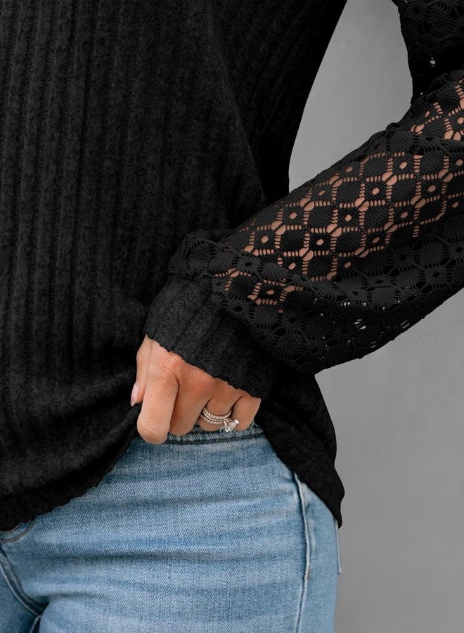 AUTOMET Women Summer Tops Spring Fashion 2026 Lace Long Sleeve Shirts Fall Sweaters Dressy Casual Tunic Blouse Work Clothing, Black, L - Image 5
