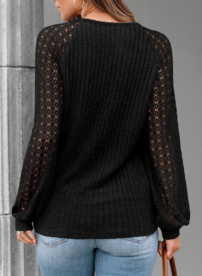 AUTOMET Women Summer Tops Spring Fashion 2026 Lace Long Sleeve Shirts Fall Sweaters Dressy Casual Tunic Blouse Work Clothing, Black, L - Image 4