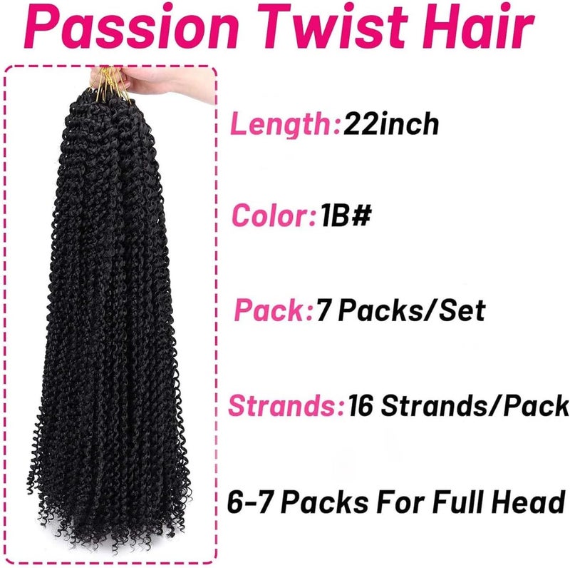 Dorsanee Passion Twist Hair 22 Inch 7 Packs Water Wave Crochet Hair Long Bohemian Curly Braiding Hair for Butterfly Locs, Faux Locs, Boho Style Spring Twist Crochet Braids (1B#) - Image 4