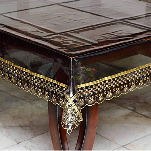 Oriental Weavers OrientalWeavers PVC Dining Table Cover | 60" X 60", 4 Seater Rectangle Shape | High Thickness Transparent Table Cloth with Golden Border Lace - Image 3