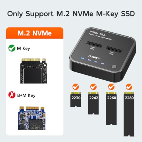 MAIWO NVMe Cloner M2 Duplicator for PCIe NVMe M Key SSD USB C to SSD Adapter Dual Bay Hard Drive Docking Station Reader with UASP 20Gbps USB CA Cables 5V 3A Power - Image 3