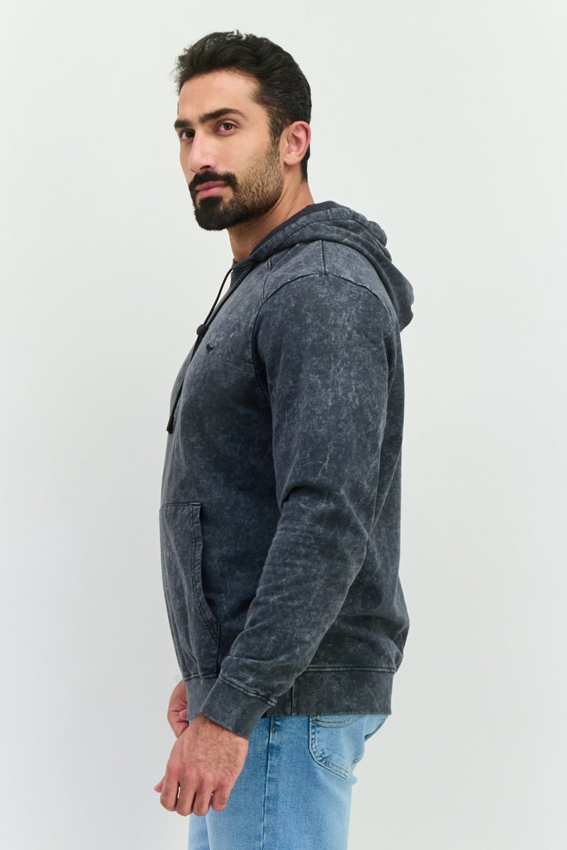 Threadbare Men Hooded Embroidered Long Sleeves Sweatshirt, Charcoal - Image 2