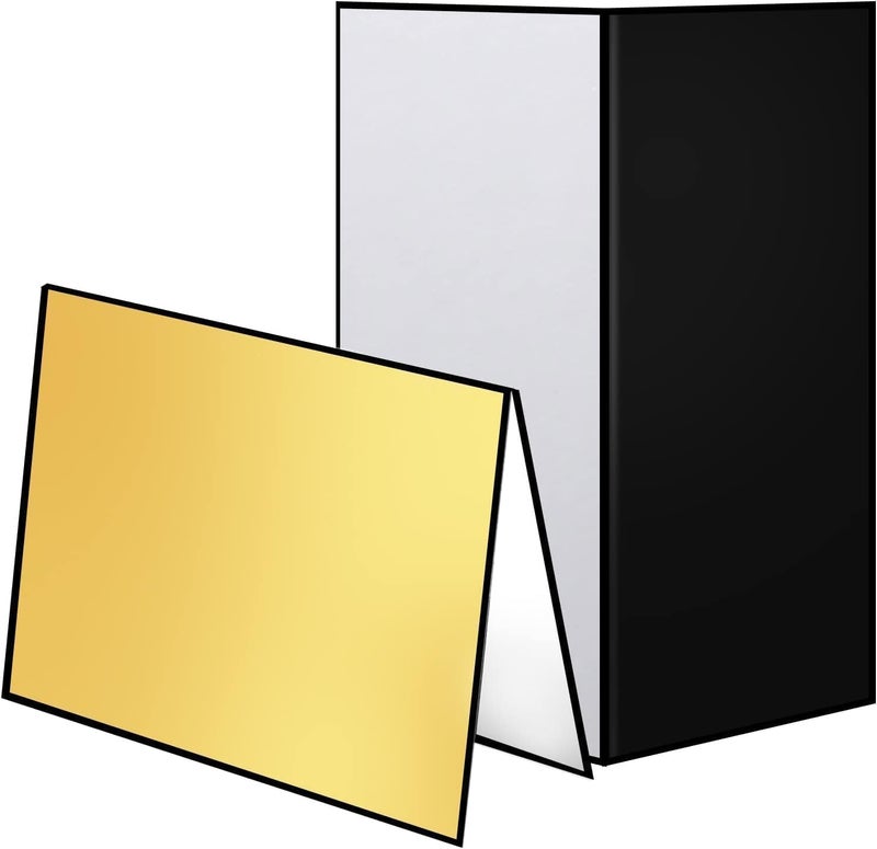 3-in-1 Foldable Light Reflector Diffuser Panel, Black, White and Gold, A4 Size, 29x21cm, Portable for Photography Portable Light Control Card for Studio Shooting - Image 1