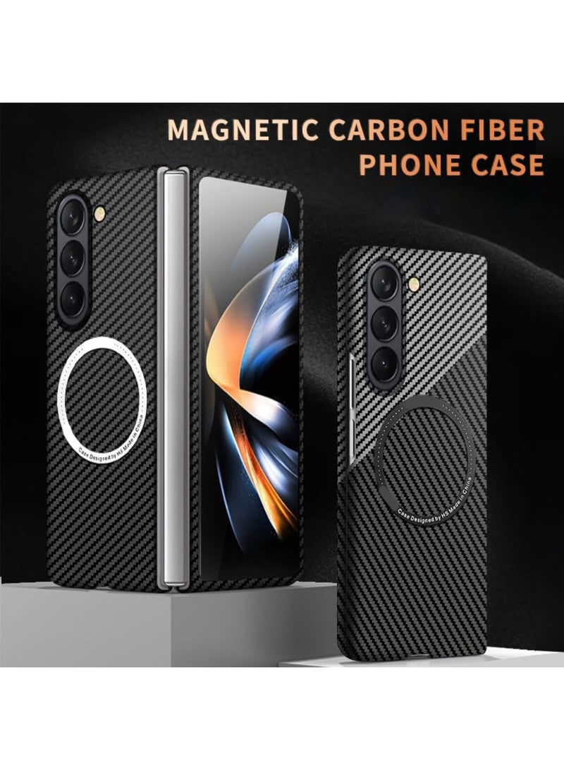 اووكاي جراب لهاتف Samsung Galaxy Z Fold 7 متوافق مع الشاحن المغناطيسي، جراب نحيف مقاوم للصدمات ومضاد للسقوط بنمط ألياف الكربون لهاتف Z Fold 7 [بدون واقي شاشة أمامي] (أسود غامق)  - Image 2