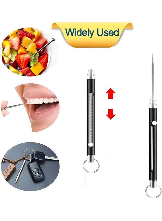 Quantum 3 PCS Toothpicks, Reusable Titanium Metal Toothpicks, Metal Pocket Push-pull Toothpick Key Pendant for Outdoor Picnic Camping  (Black) - Image 4