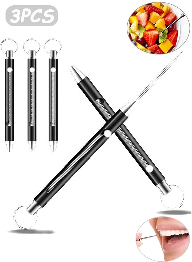 Quantum 3 PCS Toothpicks, Reusable Titanium Metal Toothpicks, Metal Pocket Push-pull Toothpick Key Pendant for Outdoor Picnic Camping  (Black) - Image 1