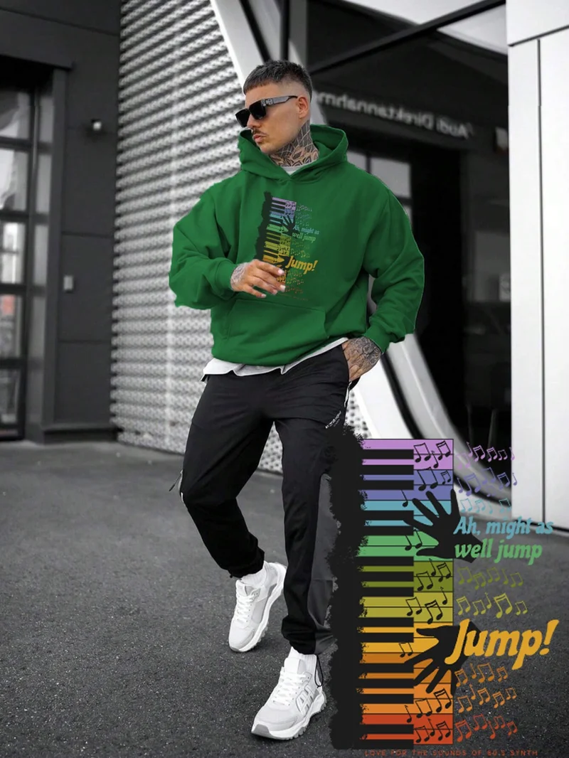 DogFish Women, Men's Sweatshirt Oversize Colorful Keyboard Printed Thick Green Lover Sweatshirt
