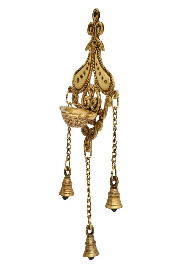 AARGKRAFT Brass Diya with Three Hanging Bells on Chain Designer Wall Diya Home Office Decor Deepak Decorative Deepam Showpiece Gifts - Image 3
