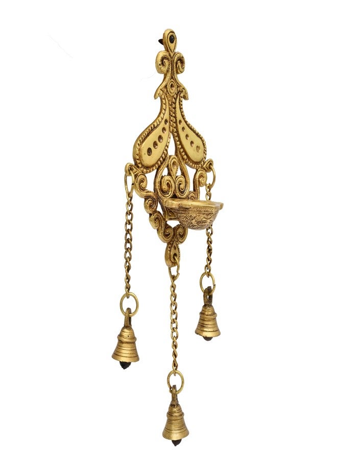 AARGKRAFT Brass Diya with Three Hanging Bells on Chain Designer Wall Diya Home Office Decor Deepak Decorative Deepam Showpiece Gifts - Image 2