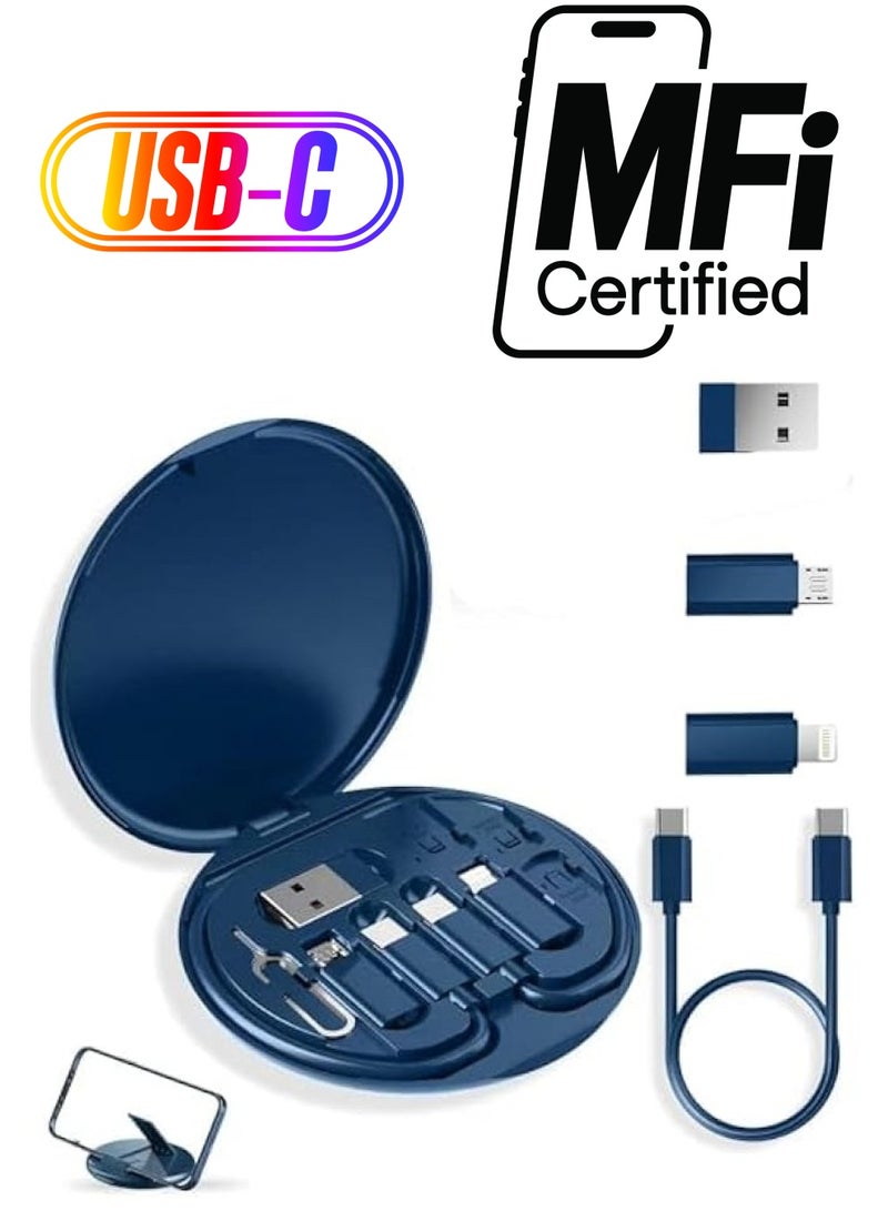 erorex Versatile USB Adapter Kit: Charge, Transfer & Travel Efficiently! USB C to iOS, Type C, Micro Adapters with Data Slot. Phone Holder & Card Case. Midnight Blue - Image 1