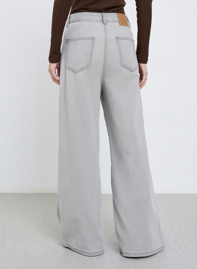 Styli Grey Mid Rise Wide Leg Jeans - Image 4