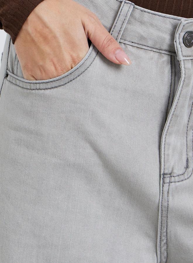 Styli Grey Mid Rise Wide Leg Jeans - Image 3