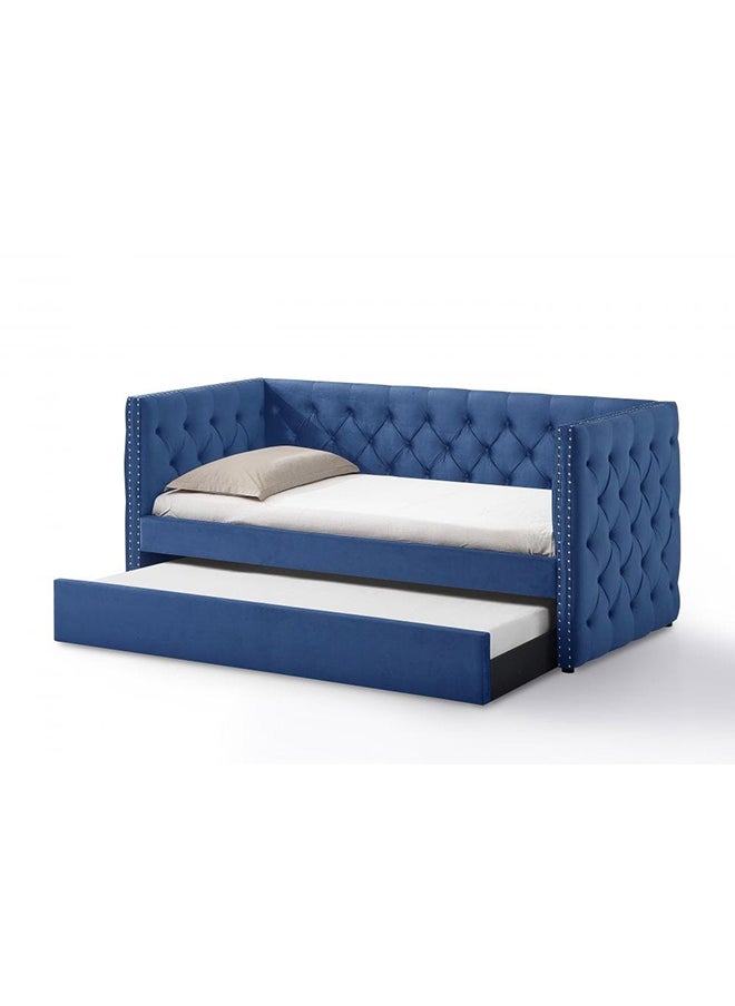 DANUBE HOME - Chicago 91x200 Day Bed With Trundle Convertible Three Seat Sleeping Sofa Bed Modern Design Living Room Furniture L 220 x W 105 x H 98 cm Navy Blue - Image 1